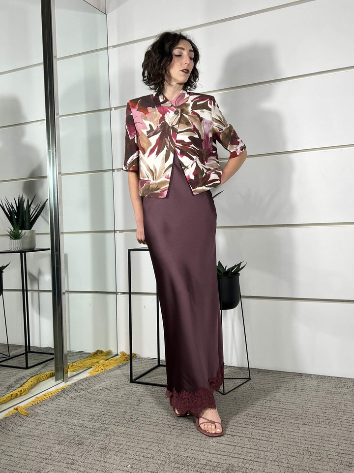 abito lungo satin con inserto in pizzo cipolla 38960CIPOLLA TENSIONE IN