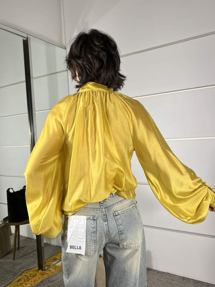 camicia in voile over con fiocco nel collo senape TAB0210SENAPE VICOLO