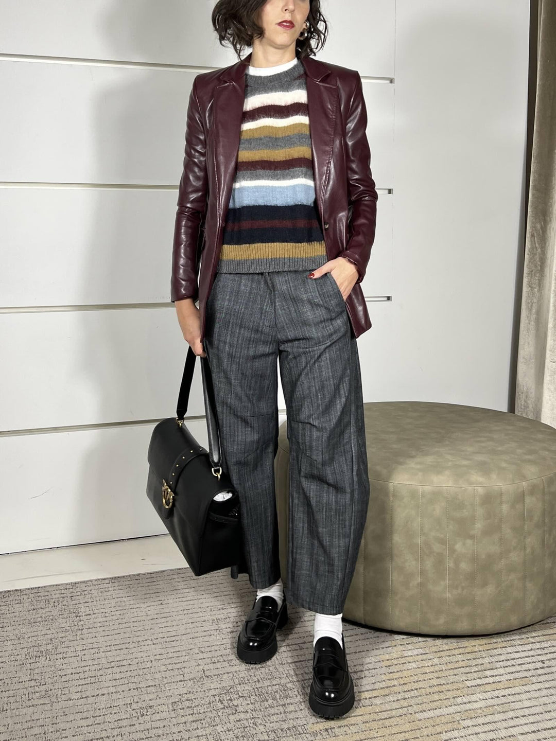 maglione a gilet con spallina a righe 55137FGRIGIO/BORDEAUX/CELESTE/BURRO VICOLO