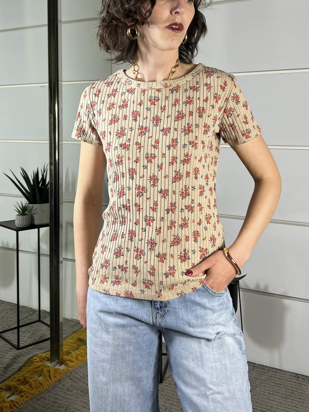 t-shirt a coste con fiori safari TJS-Q079SAFARI HAVE ONE