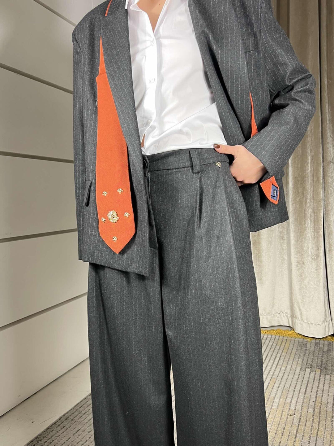 pantalone gessato con pinces nero D01E0999NERO PHILIA LOFT