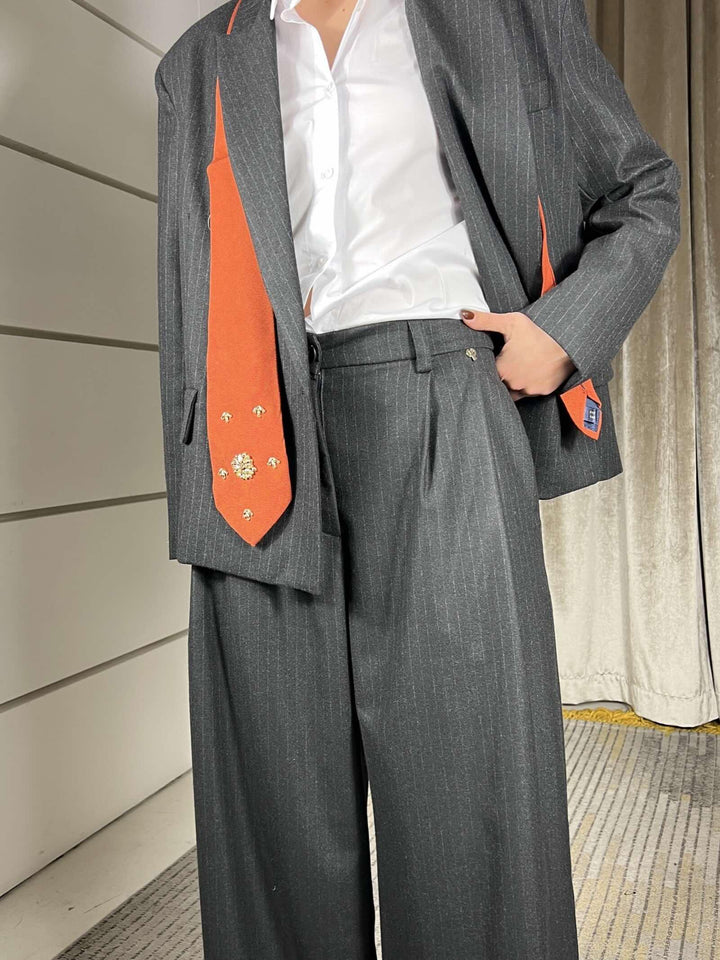 pantalone gessato con pinces nero D01E0999NERO PHILIA LOFT