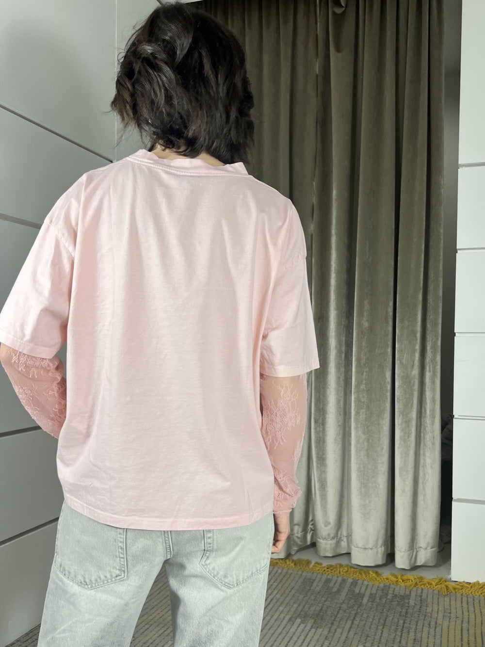 t-shirt  manica corta con manica in pizzo rosa 11073ROSA SUSY MIX