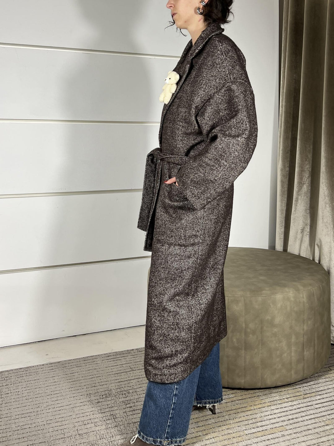 cappotto lungo spinato con cinta moro D01N0697MORO PHILIA LOFT