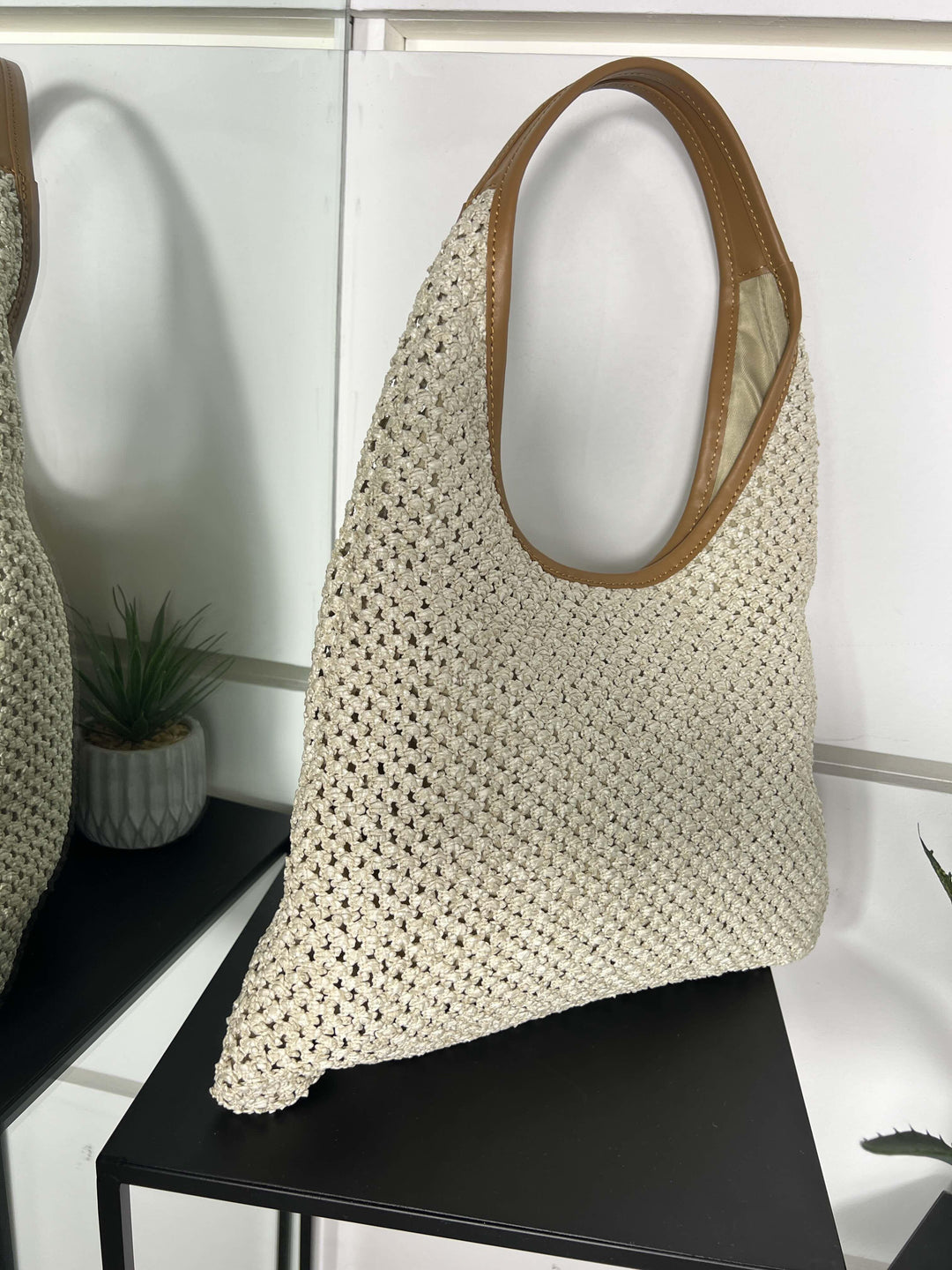 borsa a spalla in rafiamarmo con inserti in pelle RF-B0182MARMO FEMME CAFE SELECTION