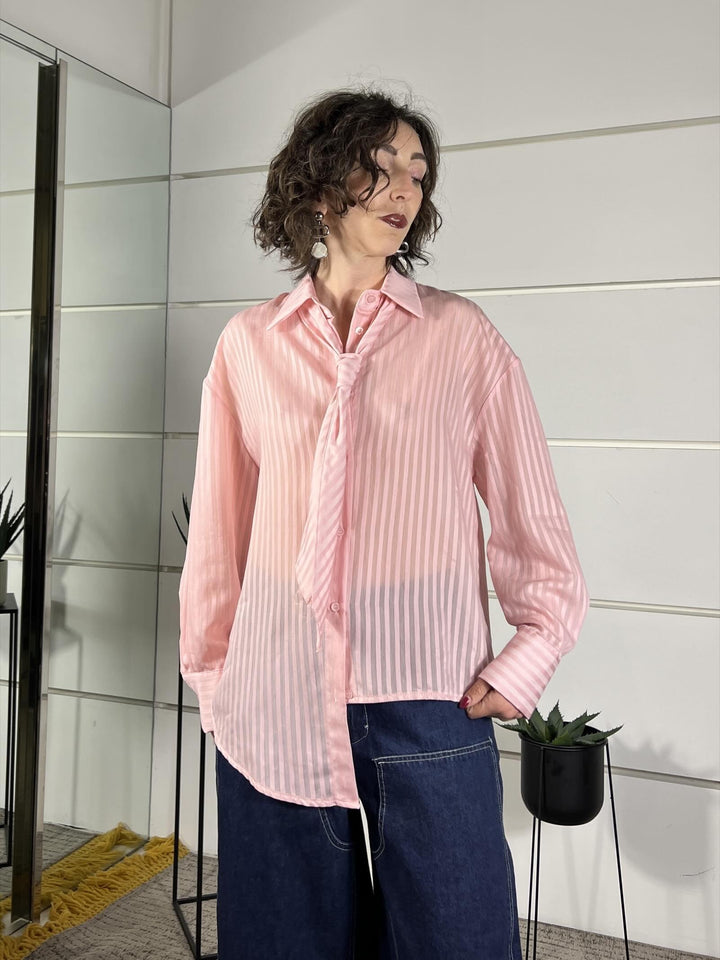 camicia geccata con cravatta rosa PE260115ROSA TENSIONE IN