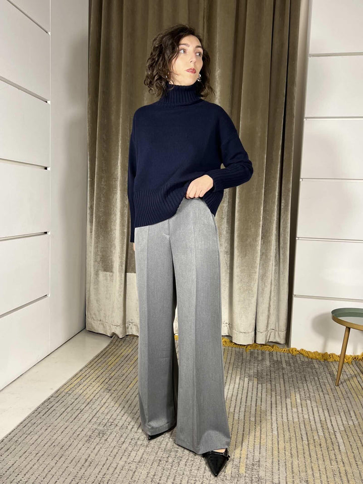 pantalone palazzo con cintura grigio T1316D157GRIGIO SUSY MIX