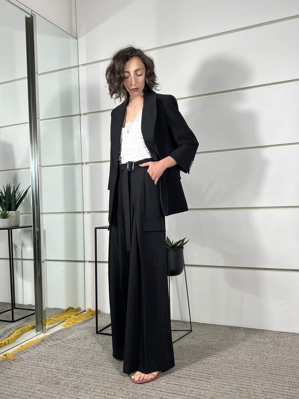 pantalone con pinces nero in cotone e viscosa 10497NERO SUSY MIX