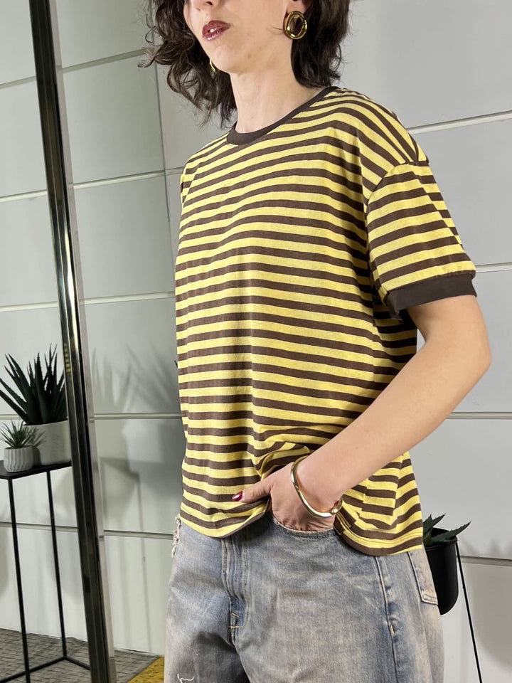 t-shirt girocollo a righe, manica corta giallo e moro 26M4121GIALLO/MORO TENSIONE IN