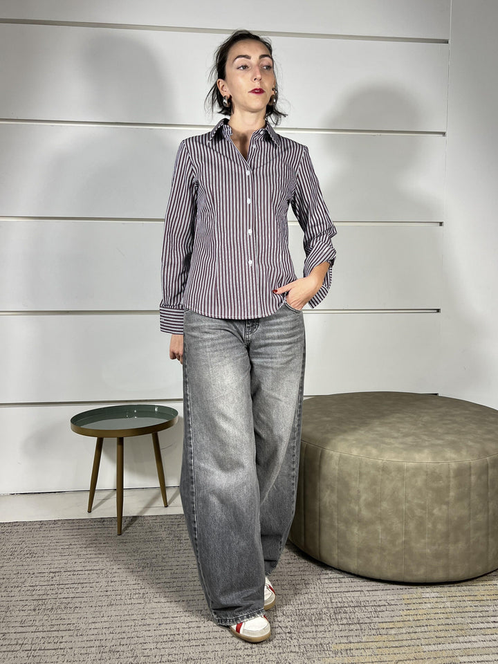 camicia a righe in cotone vino 74857VINO SUSY MIX