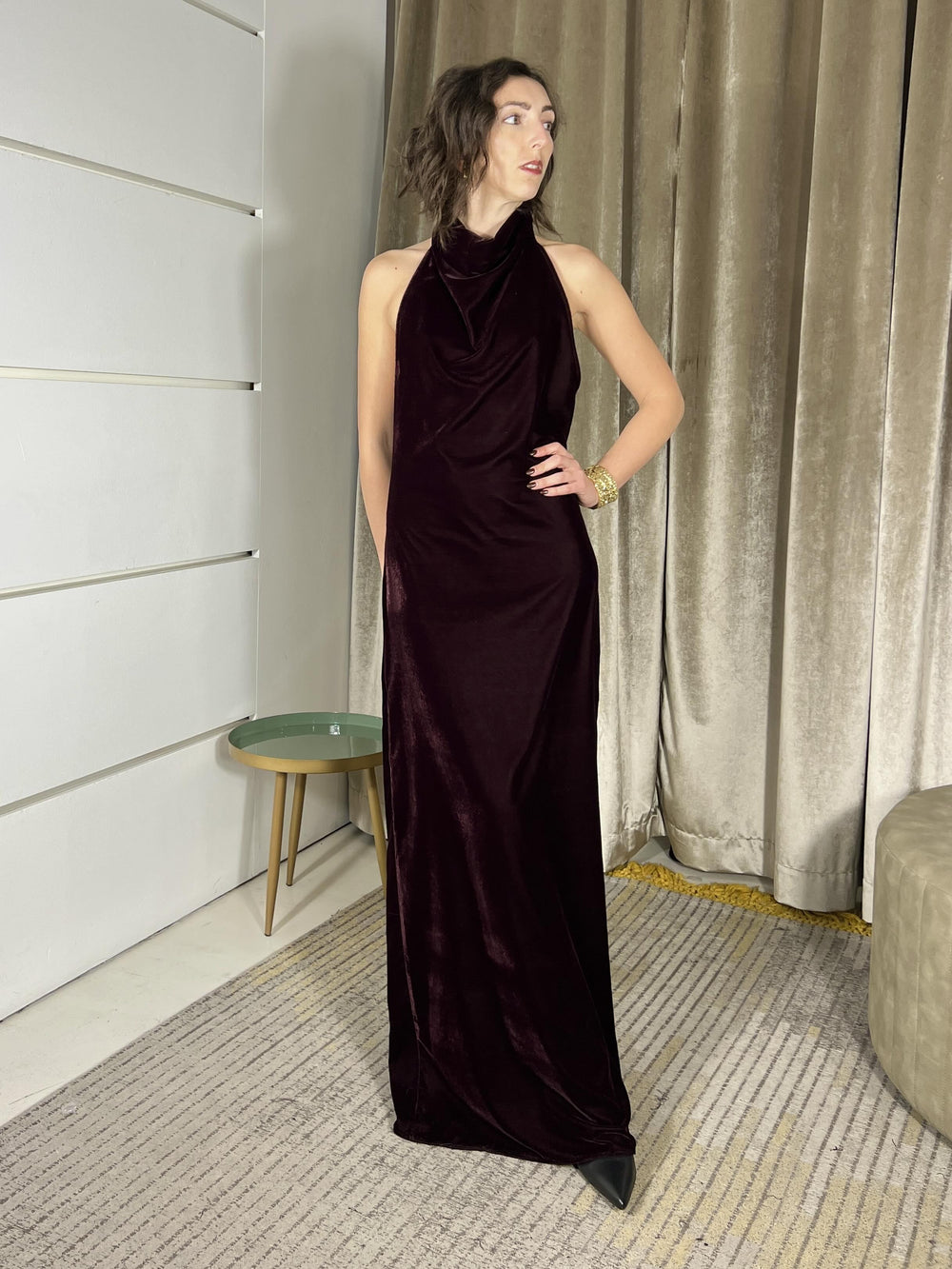 abito lungo con scheina nuda in ciniglia bordeaux TF0969BORDEAUX VICOLO