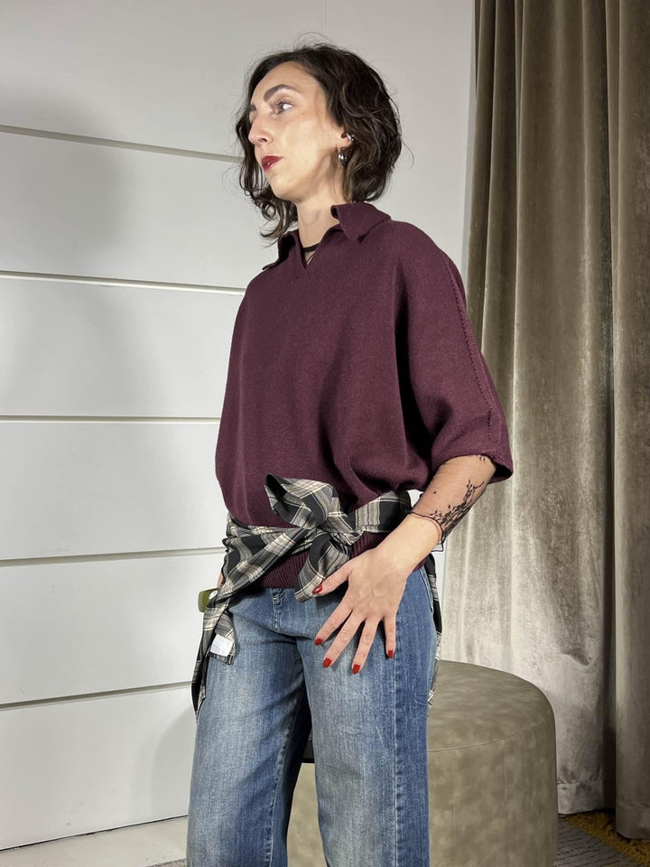 maglione a polo manica corta over viola D80886VIOLA TENSIONE IN