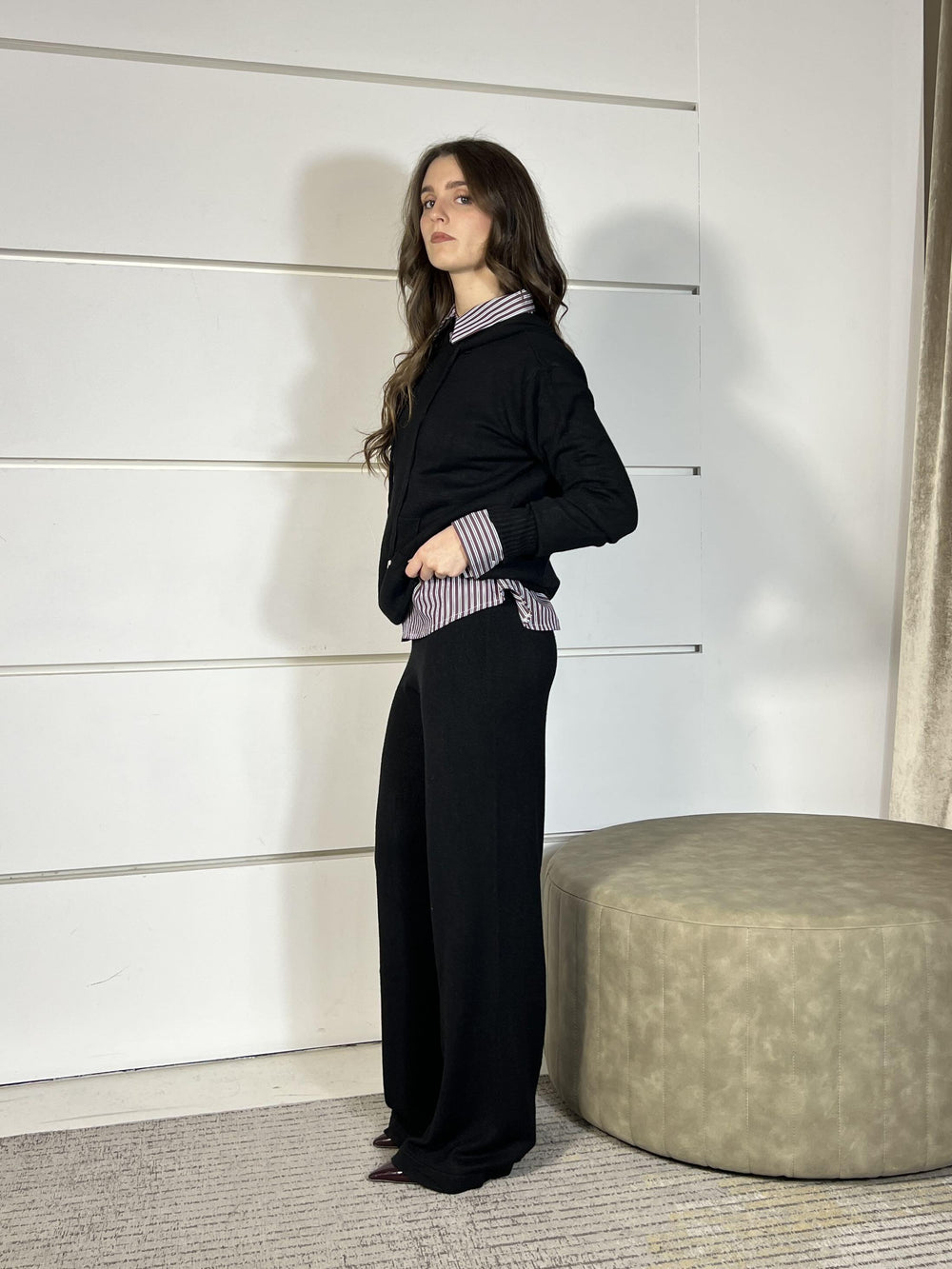 completo nero felpa con cappuccio e pantalone a palazzo LN871225NERO SUSY MIX