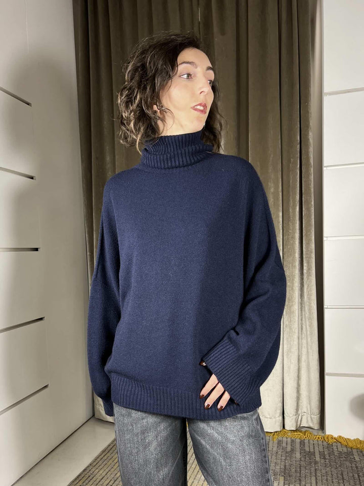 maglione collo alto con coste blu M30258911650 IMPERIAL