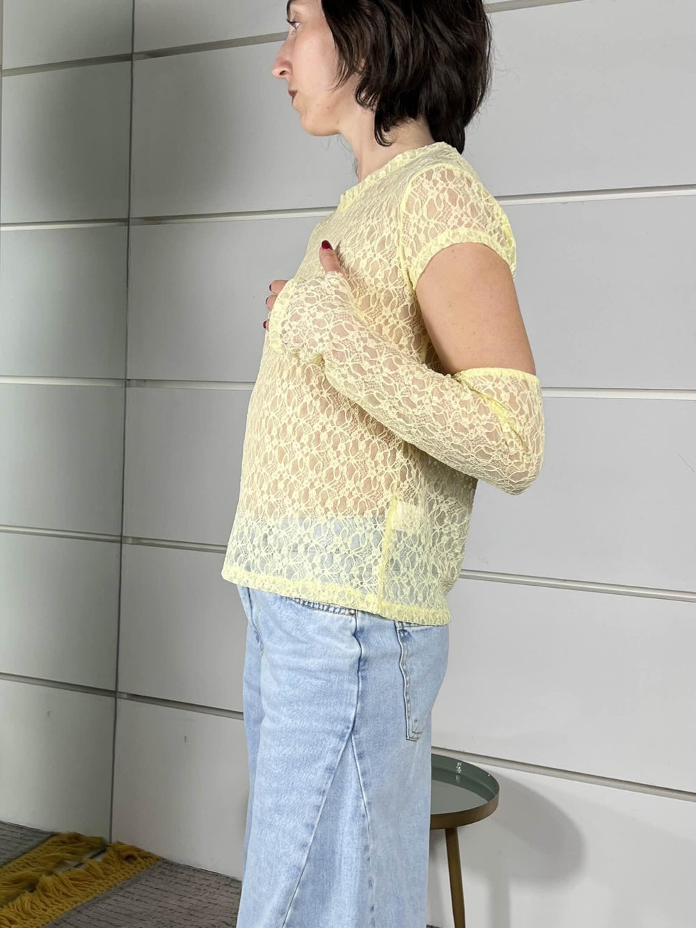 t-shirt in pizzo con manicotti gialla WTS26SE1374GIALLO TWO WAY