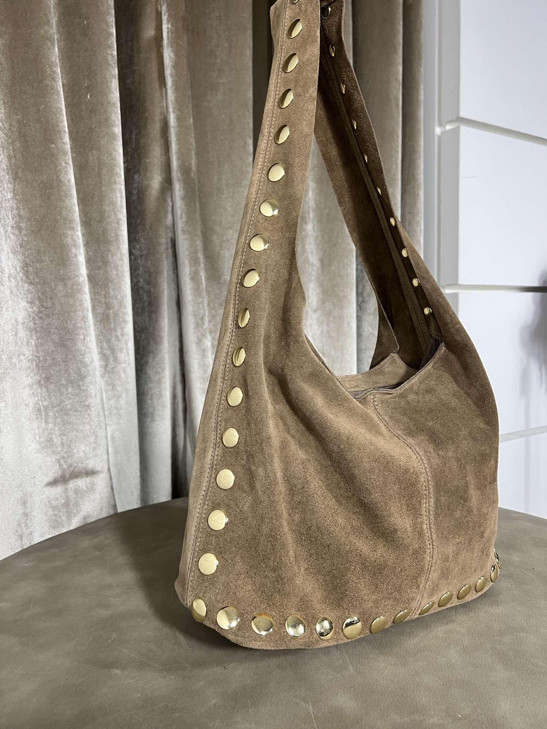 borsa in camoscio con borchie chiusura con zip tortora 268428TORTORA FEMME CAFE SELECTION