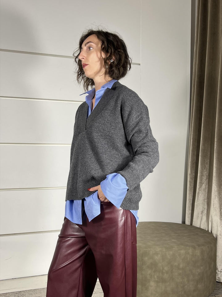 maglione scollo a v 100% lana catrame WL785AI25CATRAME TENSIONE IN