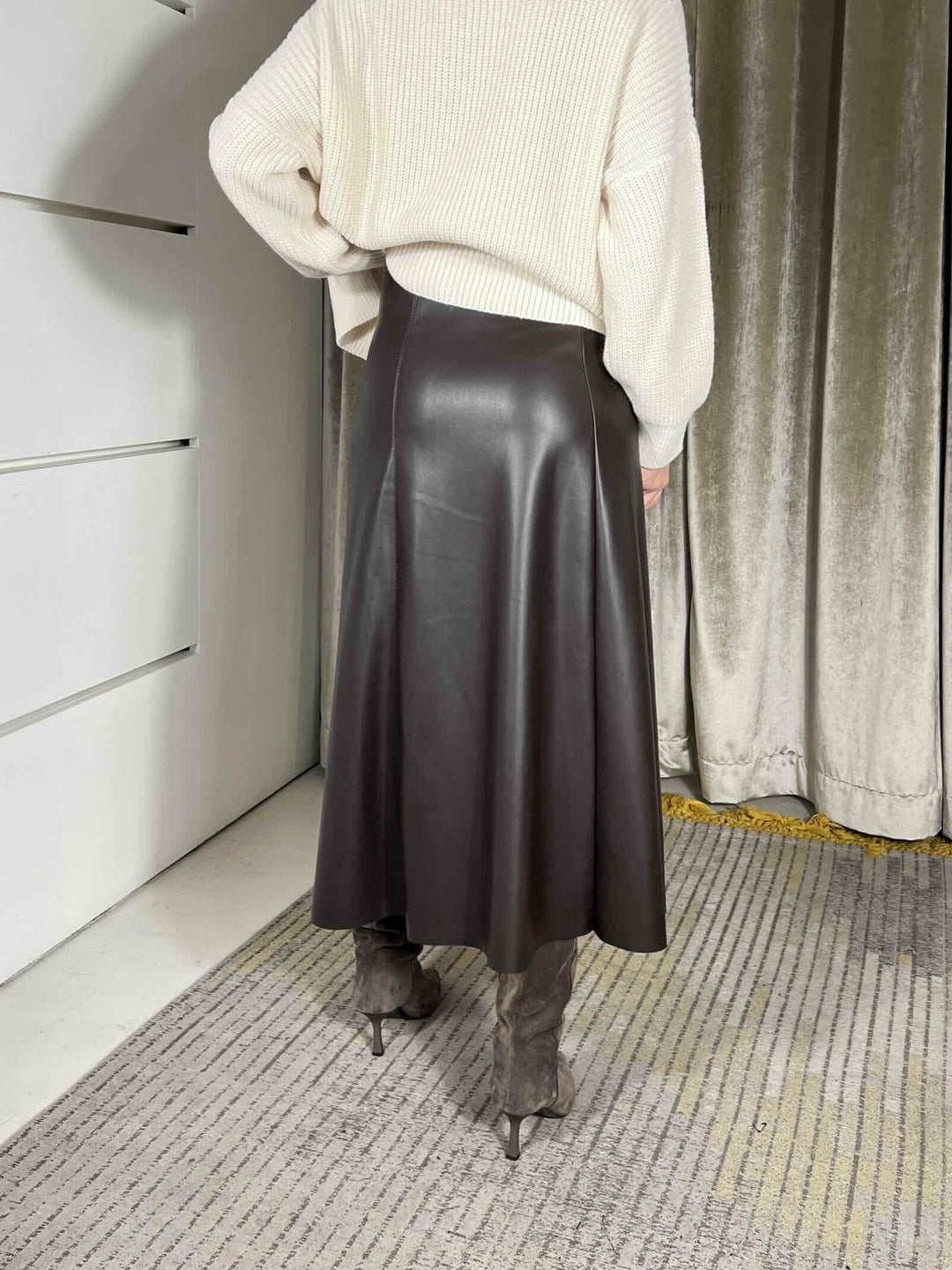 gonna in ecopelle svasata caffe 122154-25CAFFE TENSIONE IN