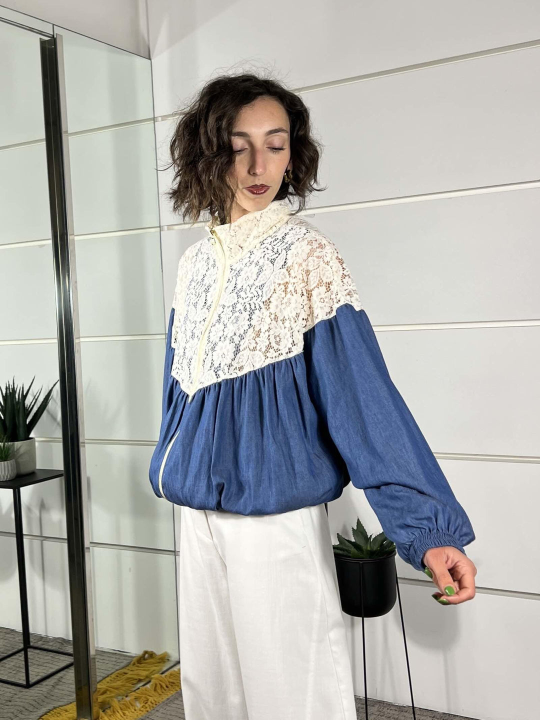 bomber in denim e pizzo TAB2066BLU VICOLO