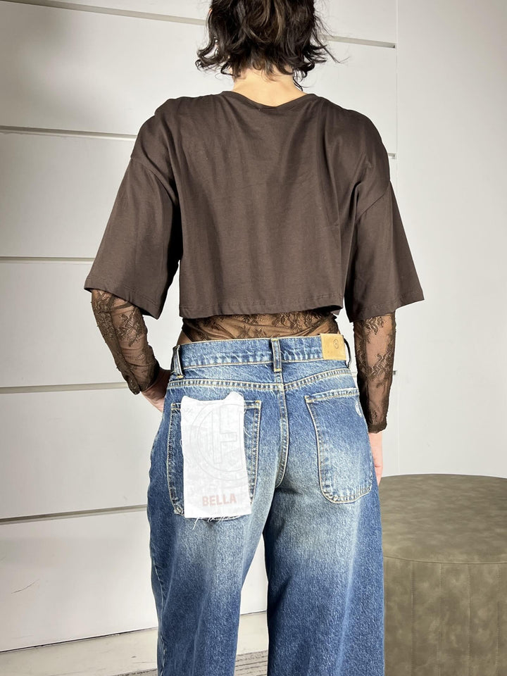 t-shirt con body in pizzo moro UF0157MORO VICOLO