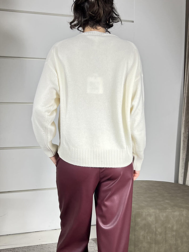 maglione girocollo over con coste 100%lana panna WL788AI25PANNA TENSIONE IN