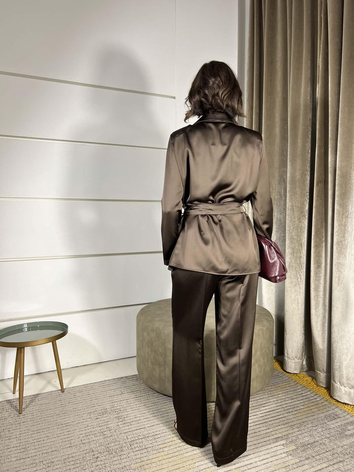COMPLETO GIACCA E PANTALONE SATIN MORO 30323MARRONE SUSY MIX