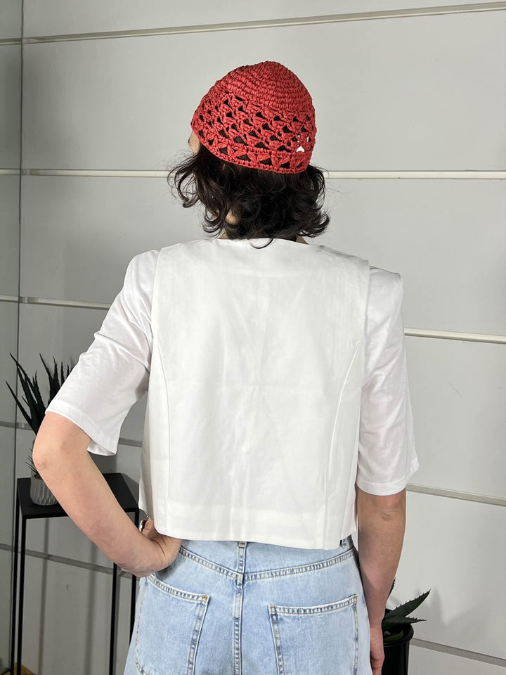gilet con ricami con fiocchi 12528BIANCA FEMME CAFE SELECTION
