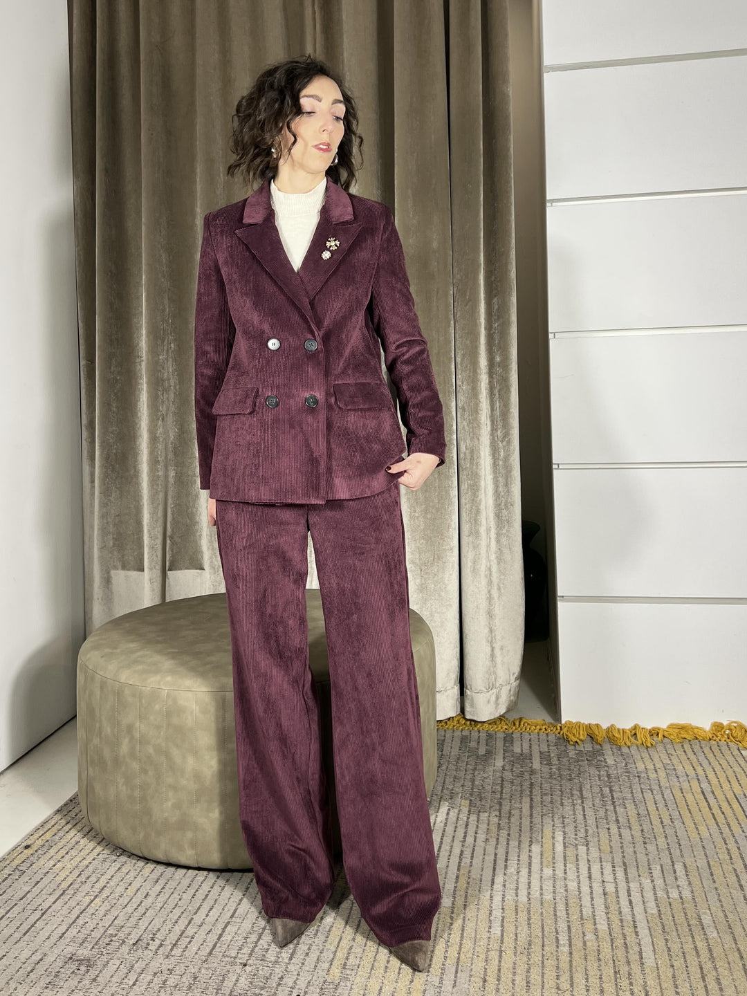 pantalone palazzo in velluto a coste vino A01N1062VINO PHILIA LOFT