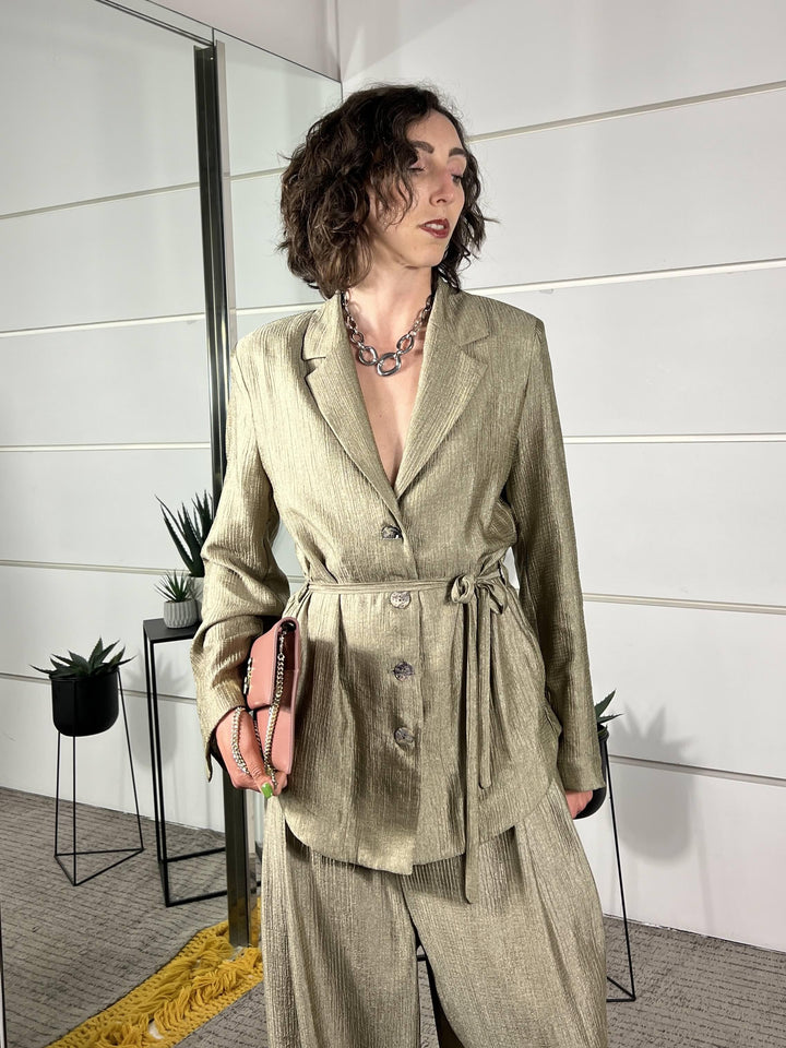 giacca kimono con cinta, effetto laminato salvia V02A0164SALVIA PHILIA LOFT