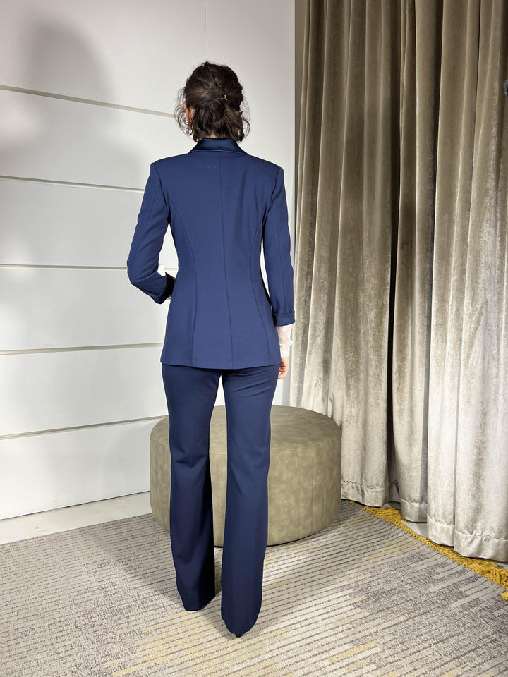 giacca doppiopetto manica 3/4 con inserti in raso blu JU25LAW1650 IMPERIAL