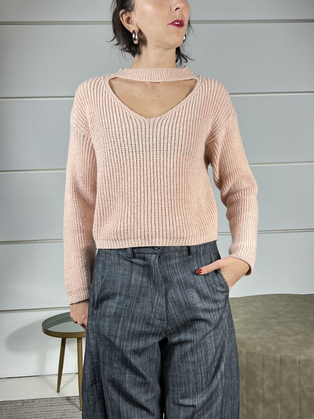maglione con cut out e collettinorosa cipria 25512ROSA CIPRIA SUSY MIX