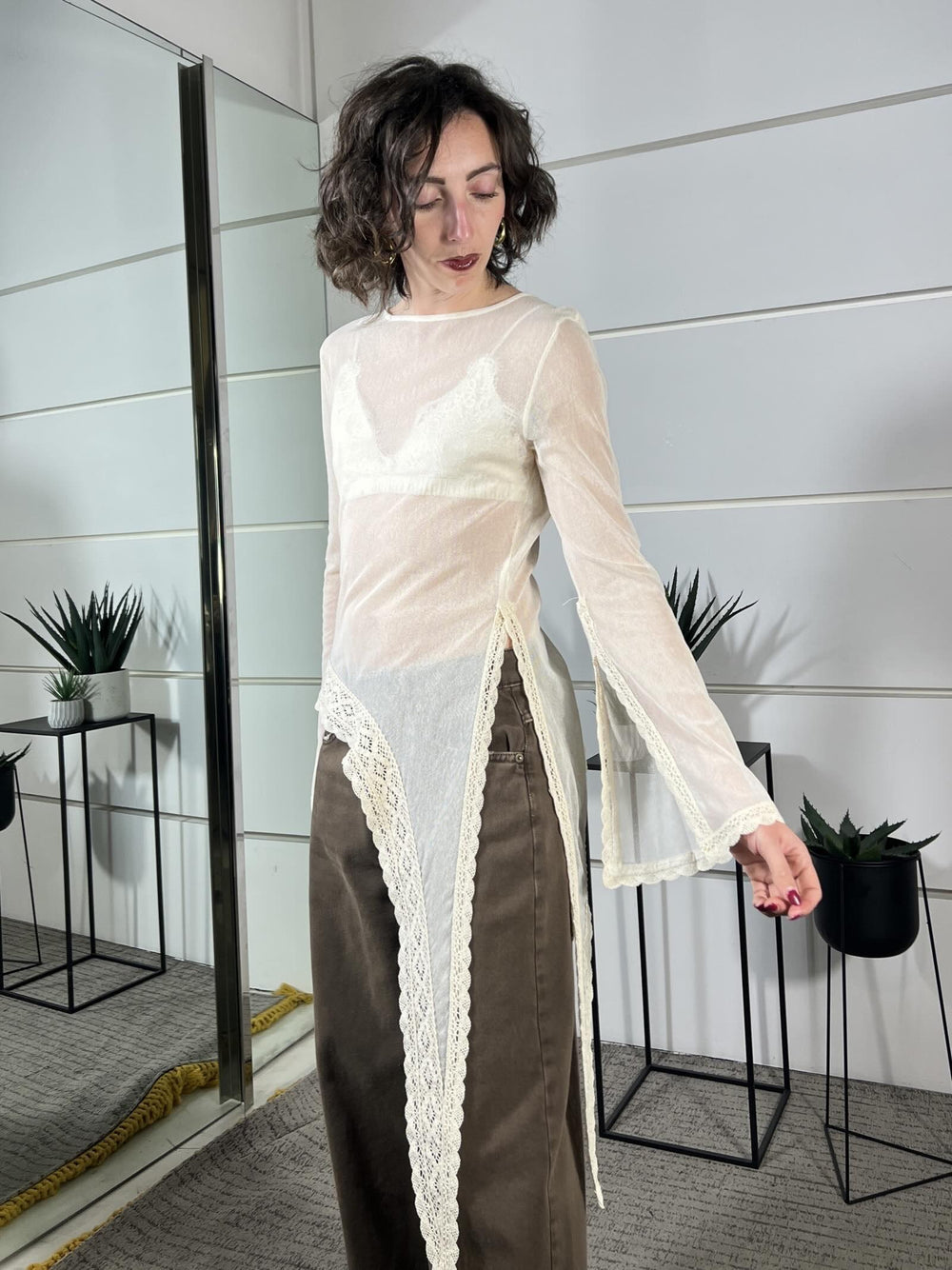 maglia con pizzo asimmetrica panna MVS-Q111BURRO HAVE ONE