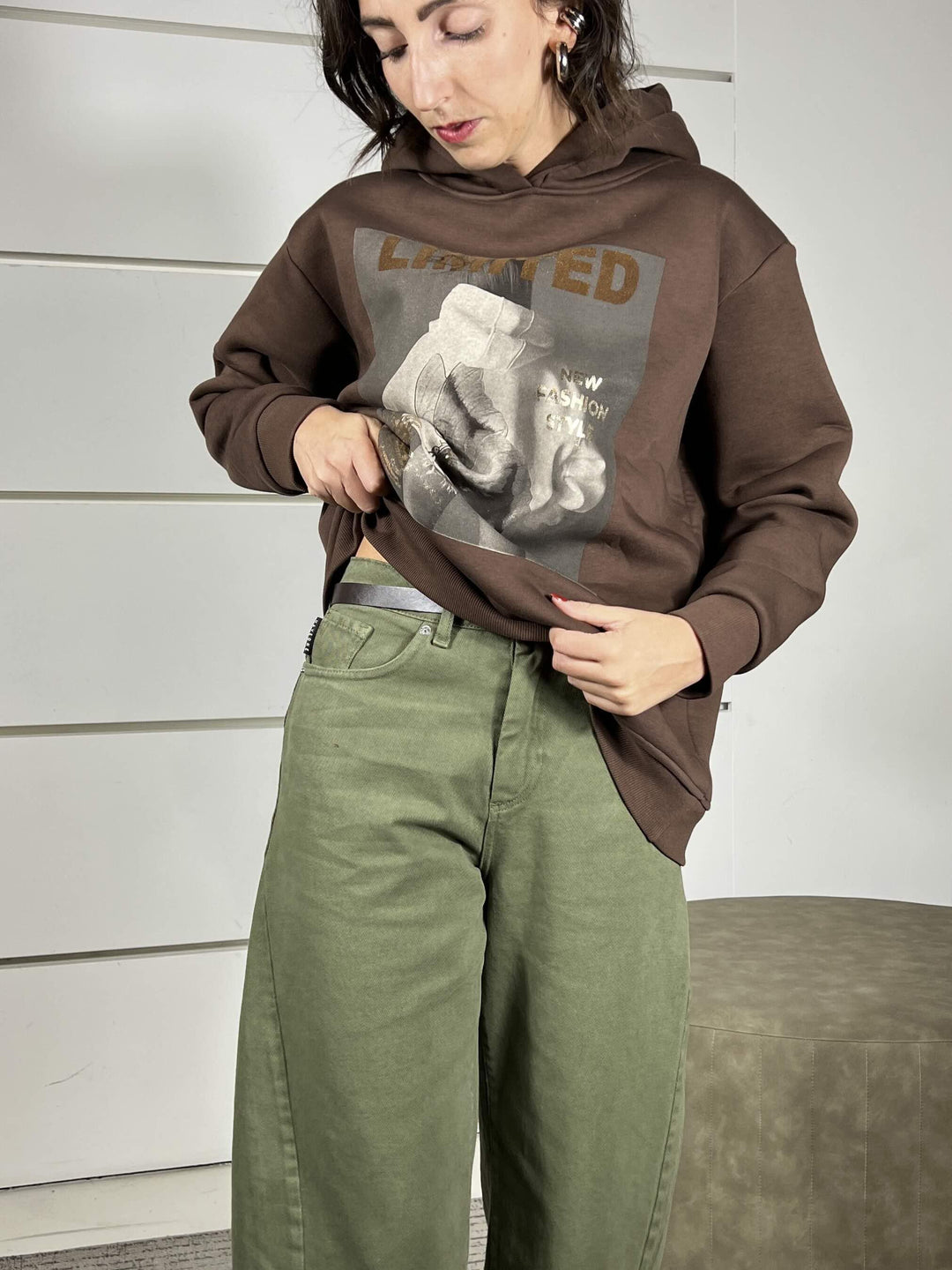 pantalone srangiato in bull di cotone militare PLS-P236MILITARE HAVE ONE