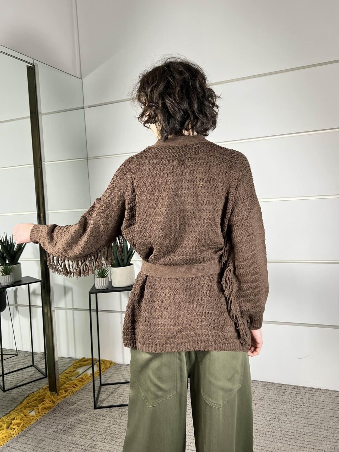 cardigan con frange nella manica e cinta in vita caffe WCAR26SA513CAFFE TWO WAY