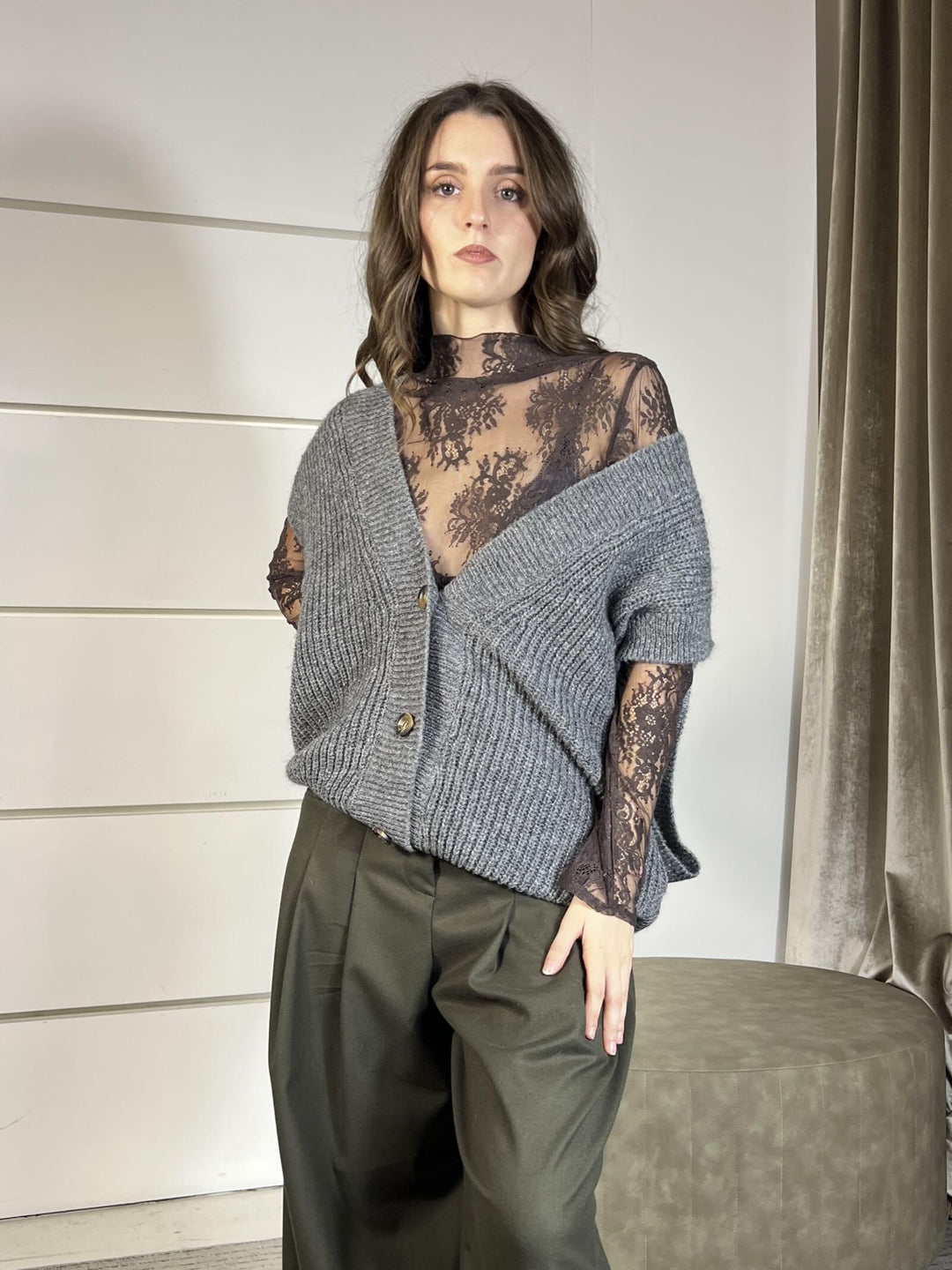 gilet con bottoni over scollo a v con giromanica ampio grigio 55183FGRIGIO VICOLO