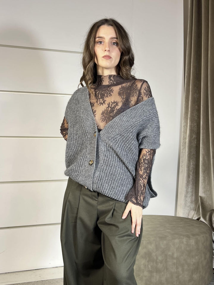 gilet con bottoni over scollo a v con giromanica ampio grigio 55183FGRIGIO VICOLO