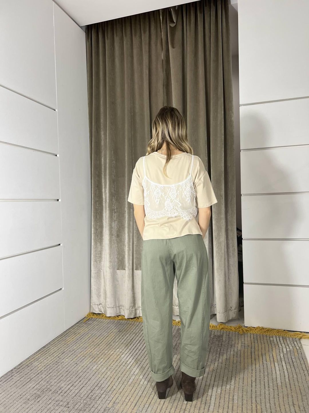 pantalone ovetto in cotone verde militare 58300PVERDE MILITARE SUSY MIX