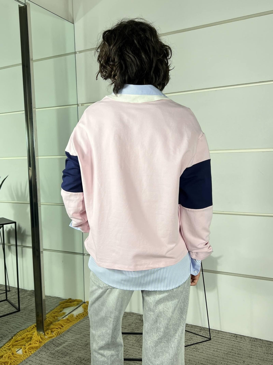 felpa a polo con scritta good life rosa e blu PE260081ROSA/BLU TENSIONE IN
