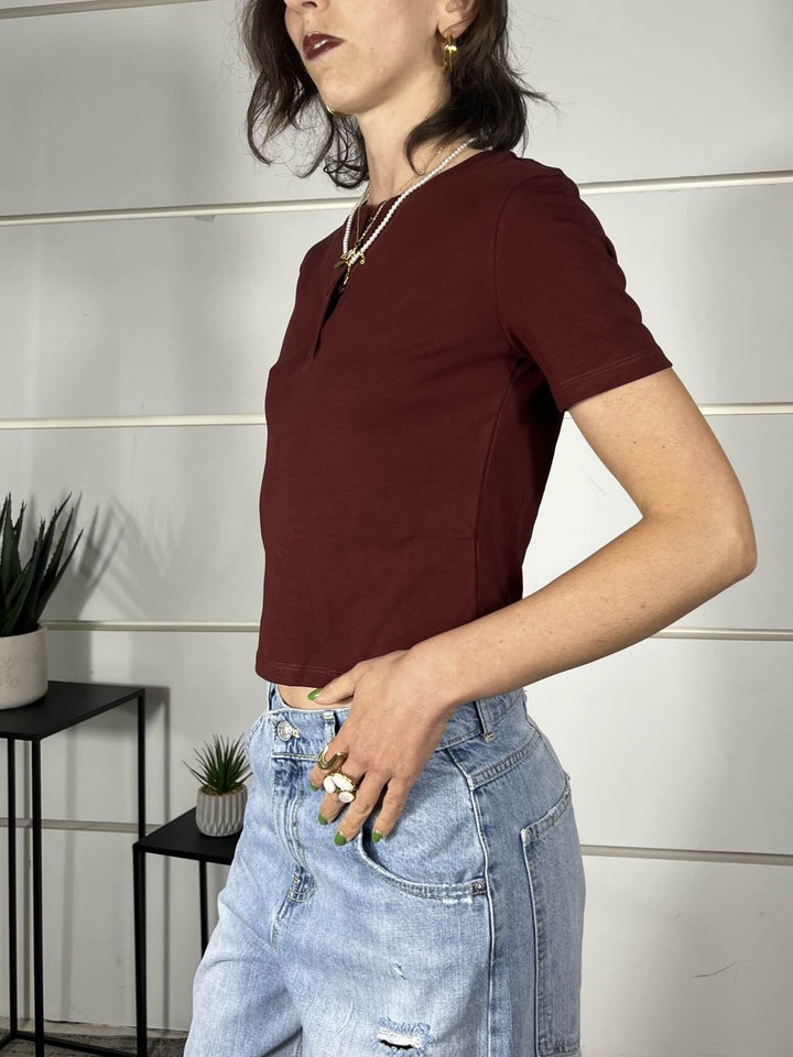 t-shirt bordeaux serafino manica corta LC260262BORDEAUX LUMINA