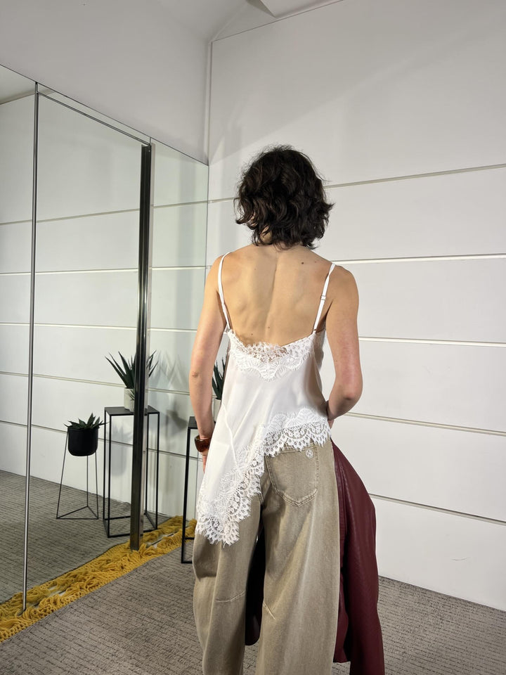 top bianco asimmetrico con pizzo bianco S26T482BIANCO TENSIONE IN