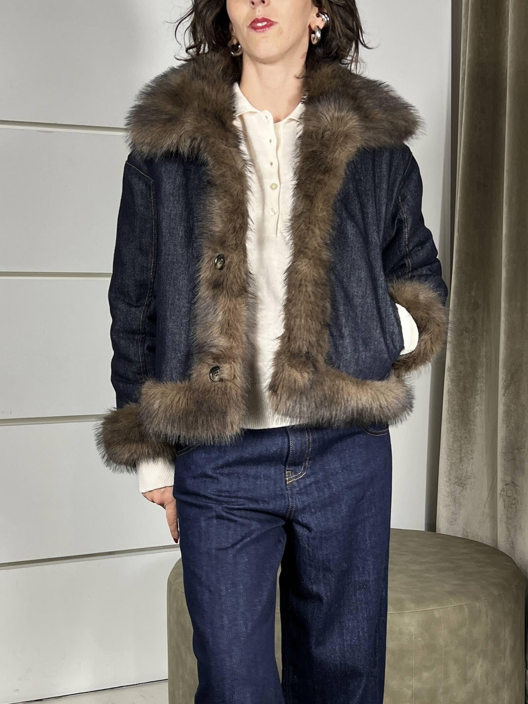 giubbotto in denimscuro  reversibile diventa una ecopelliccia TF0079DENIM SCURO VICOLO