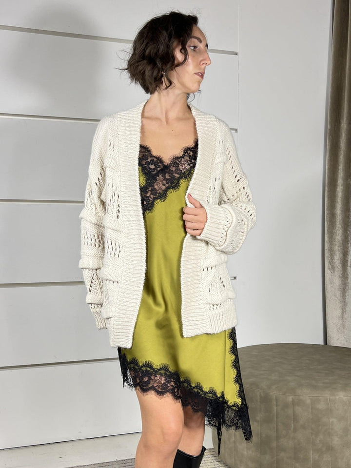 cardigan over lavorato burro in misto lana 33047FBURRO VICOLO