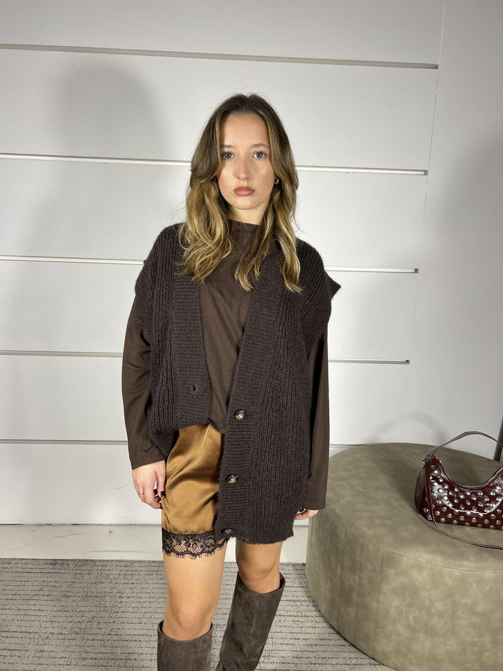 gilet con bottoni over scollo a moro in misto lana 55183FMORO VICOLO