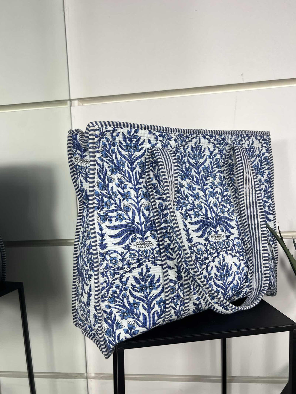 borsa in cotone jasmine bluette e bianco CO-B0225JASMINE/BLUETTE/BIANCO FEMME CAFE SELECTION