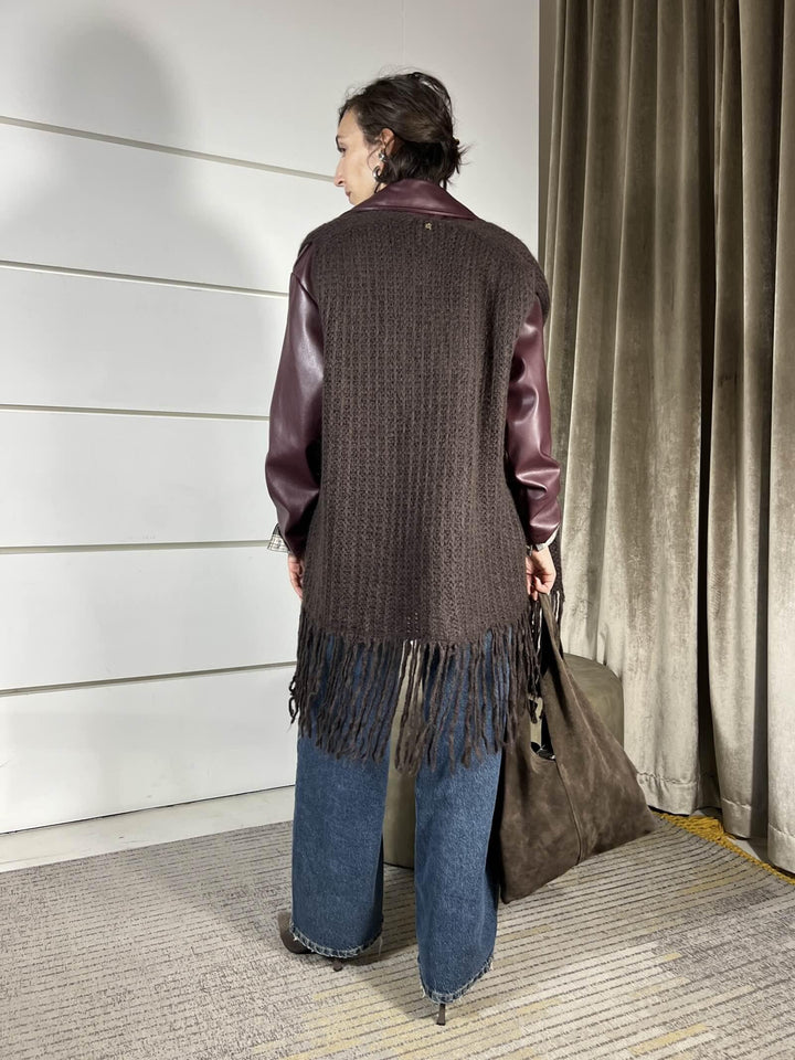 gilet lungo moro  in misto lana con frange F01O0656MORO PHILIA LOFT