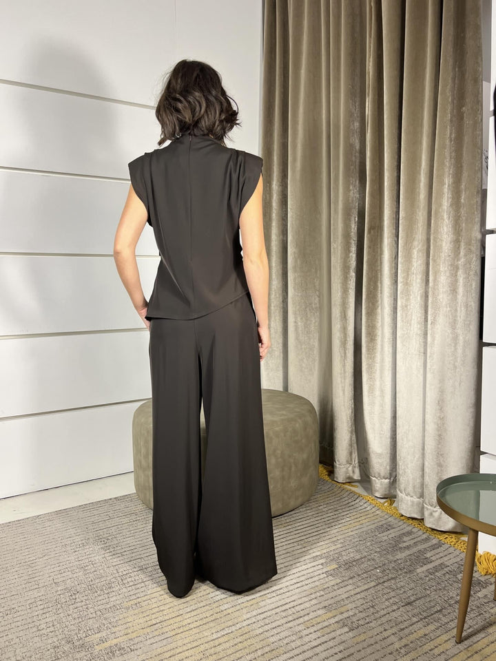 completo moro top con arricciatura e pantaloni a palazzo  PP258T52MORO SUSY MIX