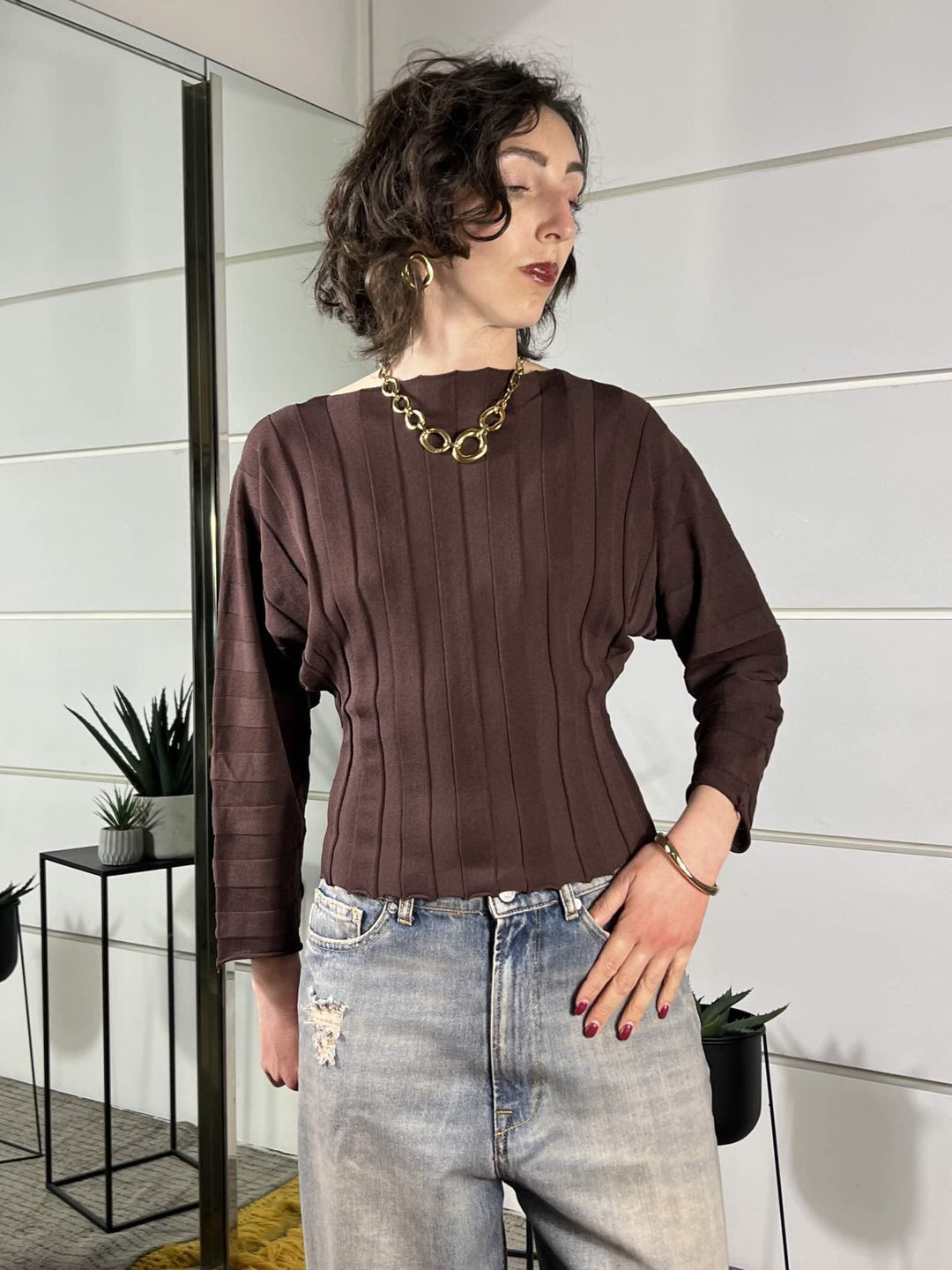 maglia a costa, manica  apipistrello fondente 2AB2140FONDENTE VICOLO