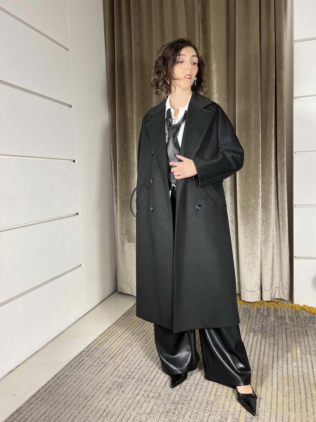 CAPPOTTO NERO OVER DOPPIOPETTO CON CINTA KH36KEY1900 IMPERIAL