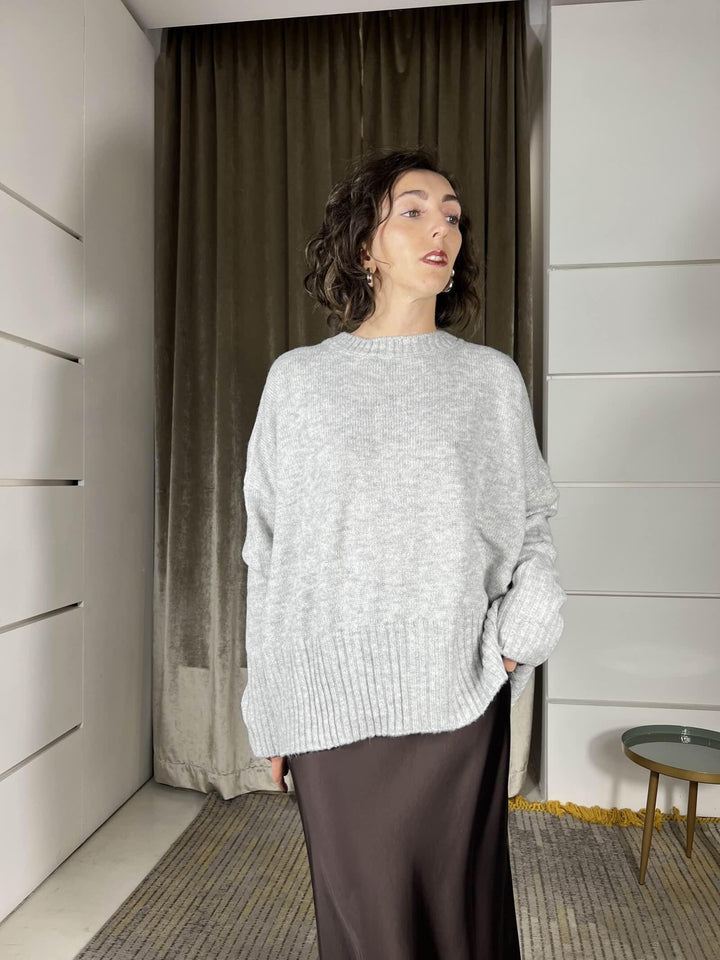 maglione girocollo con coste in misto lana rasata charcoal W5HMJ87A373CHARCOAL TENSIONE IN