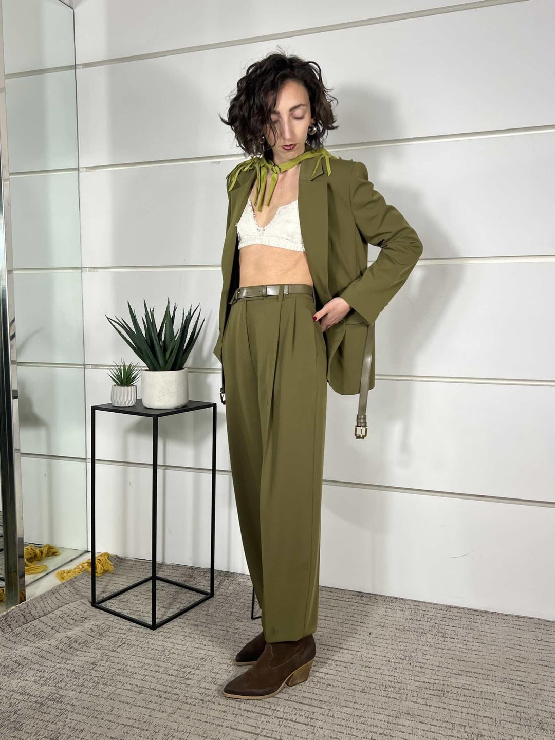 pantalone con pinces e cintura pistacchio P8C0LIC1748 IMPERIAL